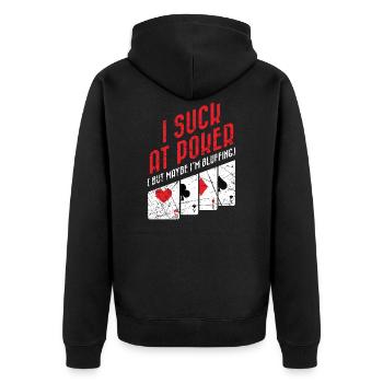 Suck at Poker lustiger Pokerspruch Poker Geschenk - Unisex Premium Bio Zip Hoodie - Schwarz - Hinten - Nico (187cm)