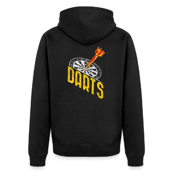 Cool darts shirt with dart board and darts - Unisex Premium Organic Zip Hoodie - black - Back - Nico (187cm)