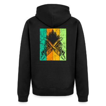 Lumberjack Retro Design with Chainsaw Motor Saw - Unisex Premium Organic Zip Hoodie - black - Back - Nico (187cm)