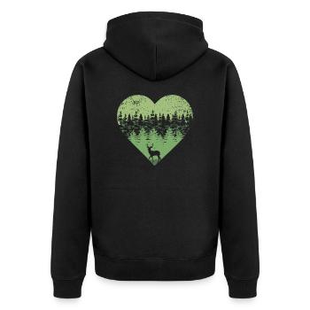 Wald Liebe Herz Silhouette Hirsch Jagd Geschenk - Unisex Premium Bio Zip Hoodie - Schwarz - Hinten - Nico (187cm)
