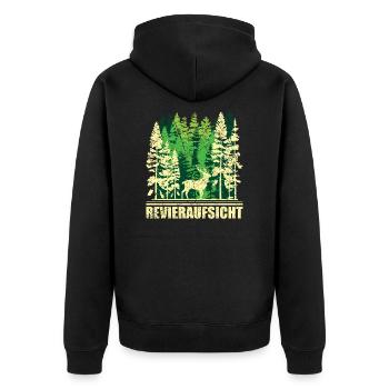 Wald Natur Bäume Spruch Revieraufsicht Jagd Jäger - Unisex Premium Bio Zip Hoodie - Schwarz - Hinten - Nico (187cm)