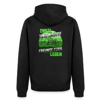 Onkel Geschenk Spruch Onkel und Nichte Freunde - Unisex Premium Bio Zip Hoodie - Schwarz - Hinten - Nico (187cm)