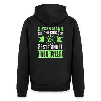 Onkel bester Mann Spruch bester Onkel Geschenk - Unisex Premium Bio Zip Hoodie - Schwarz - Hinten - Nico (187cm)