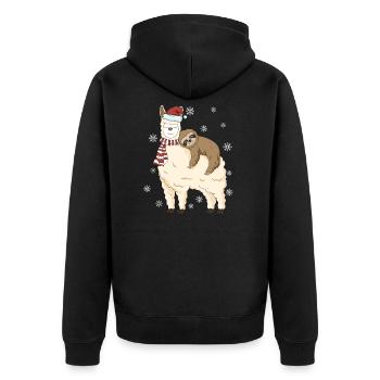 Alpaca Lama Gift with Sloth Winter Snow - Unisex Premium Organic Zip Hoodie - black - Back - Nico (187cm)