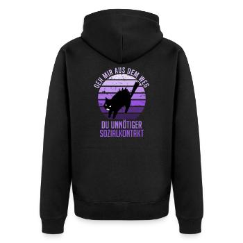 Unnötiger Sozialkontakt lustiger Spruch Katze - Unisex Premium Bio Zip Hoodie - Schwarz - Hinten - Nico (187cm)