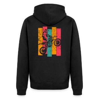 Vintage Motocross Enduro Motorradfahrer Männer - Unisex Premium Bio Zip Hoodie - Schwarz - Hinten - Nico (187cm)