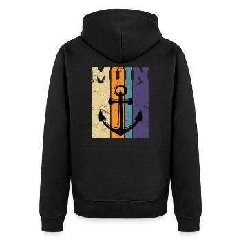 Vintage Flat German Saying Moin Anchor Gift - Unisex Premium Organic Zip Hoodie - black - Back - Nico (187cm)