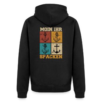 Vintage Boat Gift Sailor Saying Moin Spacken - Unisex Premium Organic Zip Hoodie - black - Back - Nico (187cm)