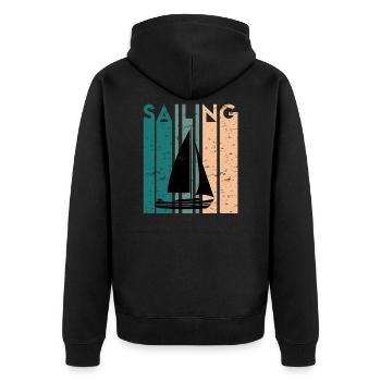 Retro Sailor Sailing Regatta Gift Sailboat - Unisex Premium Organic Zip Hoodie - black - Back - Nico (187cm)