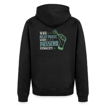 Handwerker Spruch Vintage Geschenk Werkzeug - Unisex Premium Bio Zip Hoodie - Schwarz - Hinten - Nico (187cm)