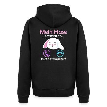 Hasen Geschenk Spruch Mein Hase ruft an - Unisex Premium Bio Zip Hoodie - Schwarz - Hinten - Nico (187cm)