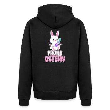Frohe Ostern Osterhasen Ostergeschenk Oster Shirt - Unisex Premium Bio Zip Hoodie - Schwarz - Hinten - Nico (187cm)