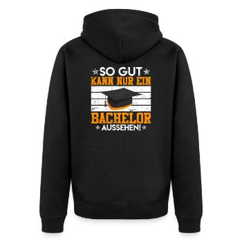 Bachelor Abschluss 2021 Geschenk Bachelorabschluss - Unisex Premium Bio Zip Hoodie - Schwarz - Hinten - Nico (187cm)