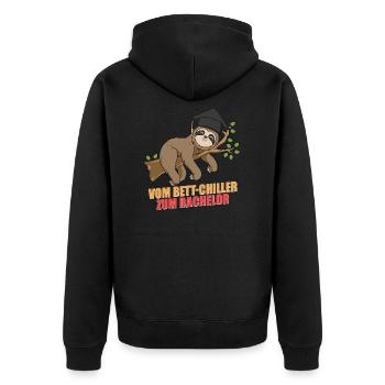 Bachelor Abschluss Geschenk Faultier Faul - Unisex Premium Bio Zip Hoodie - Schwarz - Hinten - Nico (187cm)