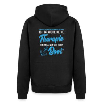 Bootsfahrer Spruch keine Therapie nur Boot - Unisex Premium Bio Zip Hoodie - Schwarz - Hinten - Nico (187cm)