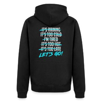 Keine Ausreden laufen Marathon Training Spruch - Unisex Premium Bio Zip Hoodie - Schwarz - Hinten - Nico (187cm)
