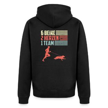 Canicross Hundesport Laufen mit Hund Geschenk - Unisex Premium Bio Zip Hoodie - Schwarz - Hinten - Nico (187cm)