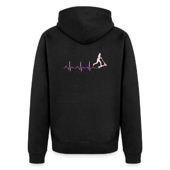 Scooter Roller Tretroller Herzschlag Herzlinie - Unisex Premium Bio Zip Hoodie - Schwarz - Hinten - Nico (187cm)