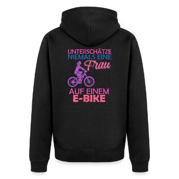 E-Bike Spruch Frau auf e-Bike Radtour Rentnerin - Unisex Premium Bio Zip Hoodie - Schwarz - Hinten - Nico (187cm)
