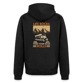 Wohnmobil Camper Spruch Camping Geschenk Retro - Unisex Premium Bio Zip Hoodie - Schwarz - Hinten - Nico (187cm)