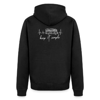 Keep it Simple Campingshirt Camper Wohnmobil - Unisex Premium Bio Zip Hoodie - Schwarz - Hinten - Nico (187cm)