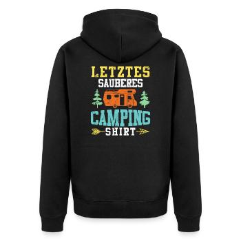 Letztes sauberes Campingshirt Camper Geschenk - Unisex Premium Bio Zip Hoodie - Schwarz - Hinten - Nico (187cm)