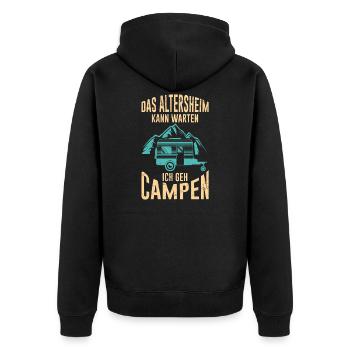 Camping Rentner Spruch Altersheim kann warten - Unisex Premium Bio Zip Hoodie - Schwarz - Hinten - Nico (187cm)