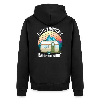 Letztes sauberes Campingshirt Wohnwagen Camper - Unisex Premium Bio Zip Hoodie - Schwarz - Hinten - Nico (187cm)