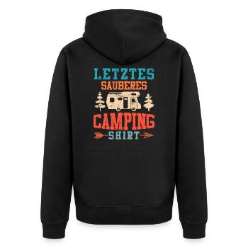 Wohnmobil Spruch Letztes sauberes Camping Shirt - Unisex Premium Bio Zip Hoodie - Schwarz - Hinten - Nico (187cm)