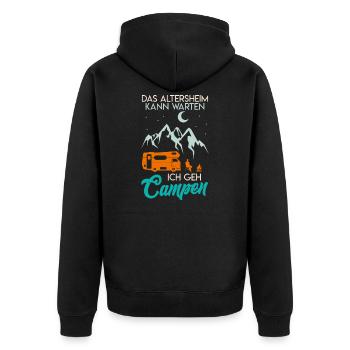 Wohnmobil Spruch Altersheim kann warten Reisemobil - Unisex Premium Bio Zip Hoodie - Schwarz - Hinten - Nico (187cm)