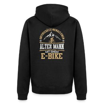 Alter Mann E-Bike Geschenk Berge Fahrrad - Unisex Premium Bio Zip Hoodie - Schwarz - Hinten - Nico (187cm)