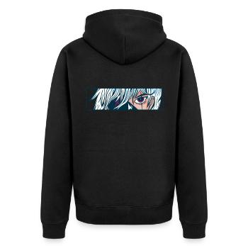 Anime Augen Cartoon Comic Gesicht Blick - Unisex Premium Bio Zip Hoodie - Schwarz - Hinten - Nico (187cm)