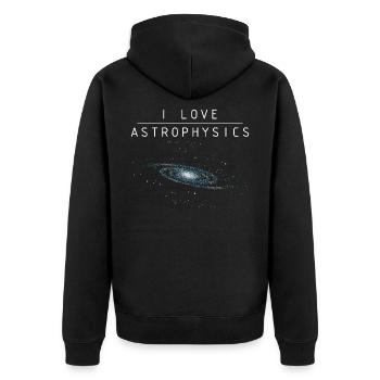 Ich liebe Astrophysik - Unisex Premium Bio Zip Hoodie - Schwarz - Hinten - Nico (187cm)
