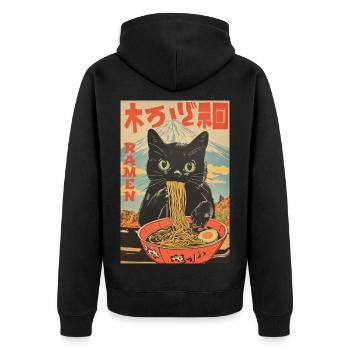 Funny Cat Ramen Japanese Japan Lover - Unisex Premium Organic Zip Hoodie - black - Back - Nico (187cm)