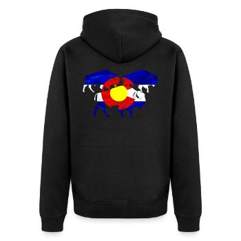 Colorado Colorado Shirt Colorado Liebhaber-Geschen - Unisex Premium Bio Zip Hoodie - Schwarz - Hinten - Nico (187cm)