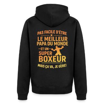 Papa boxeur cadeau fête des pères Noël Boxe - Veste à capuche bio Premium Unisexe - noir - Dos - Nico (187cm)