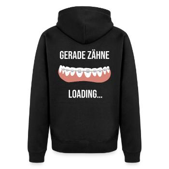 Zahnspange Gerade Zähne Loading Kieferorthopäde - Unisex Premium Bio Zip Hoodie - Schwarz - Hinten - Nico (187cm)