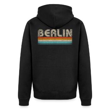 Berlin Hauptstadt Retro Streifen 70er 80er Jahre - Unisex Premium Bio Zip Hoodie - Schwarz - Hinten - Nico (187cm)
