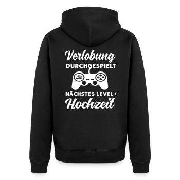 Verlobung durchgespielt Nächstes Level Hochzeit - Unisex Premium Bio Zip Hoodie - Schwarz - Hinten - Nico (187cm)