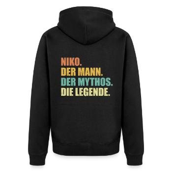 Niko Name Mythos Legende Spruch Geschenk - Unisex Premium Bio Zip Hoodie - Schwarz - Hinten - Nico (187cm)