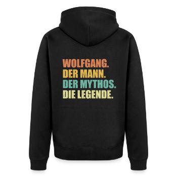 Wolfgang Name Mythos Legende Spruch Geschenk - Unisex Premium Bio Zip Hoodie - Schwarz - Hinten - Nico (187cm)
