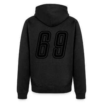69 Zahl nummer - Unisex Premium Bio Zip Hoodie - Schwarz - Hinten - Nico (187cm)