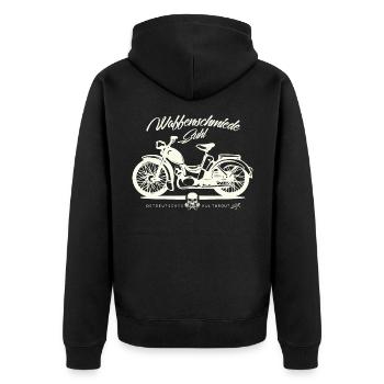 Simson SR2 - DDR Ostalgie Kultmoped - Unisex Premium Bio Zip Hoodie - Schwarz - Hinten - Nico (187cm)