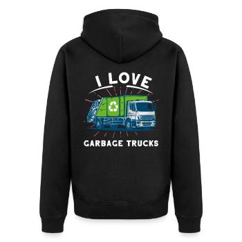 J’aime les camions poubelles Idée cadeau - Veste à capuche bio Premium Unisexe - noir - Dos - Nico (187cm)