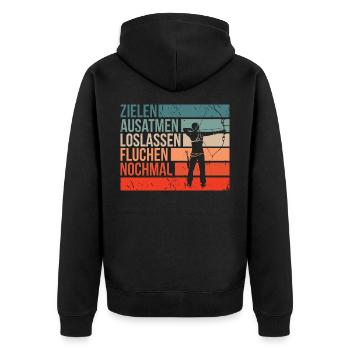 Bogenschützen Pfeil & Bogen Geschenk - Unisex Premium Bio Zip Hoodie - Schwarz - Hinten - Nico (187cm)