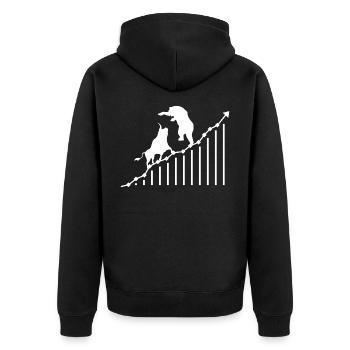 Aktien ETF Investor - Unisex Premium Bio Zip Hoodie - Schwarz - Hinten - Nico (187cm)