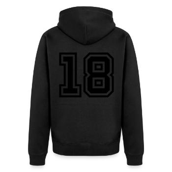 18 Zahl symbol - Unisex Premium Bio Zip Hoodie - Schwarz - Hinten - Nico (187cm)