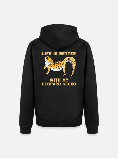 Gecko Leopard Lizard Reptile Pet Gift - Unisex Premium Organic Zip Hoodie - black