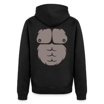 Gorilla Brust Kostüm Affe Muskeln Outfit Zoo - Unisex Premium Bio Zip Hoodie - Schwarz - Hinten - Nico (187cm)