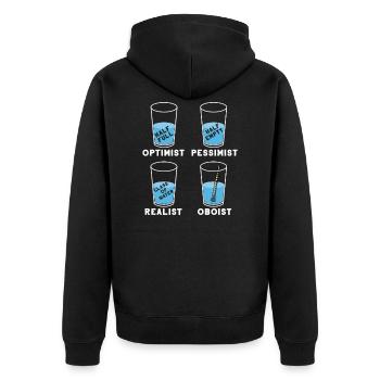 Oboe Oboist Musik Band Instrument Musiker Geschenk - Unisex Premium Bio Zip Hoodie - Schwarz - Hinten - Nico (187cm)